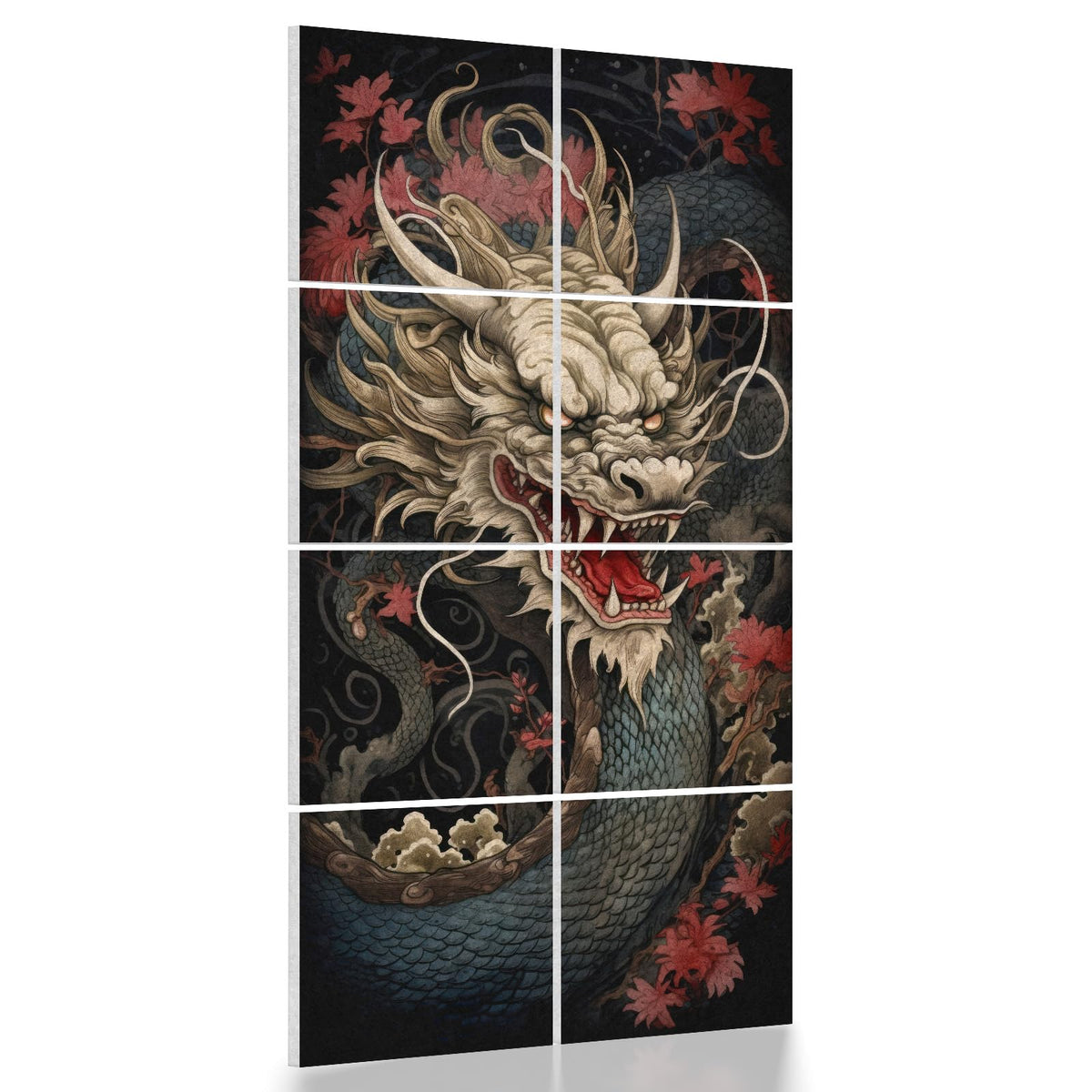 UMIACOUSTICS 8 Pcs 0.7Inch Thick Art Acoustic Panels, Total 47.2” x 23.6” Decorative Sound Absorbing Wall Panels for Home, Office, Hotel, Dragon-pattern-Painting