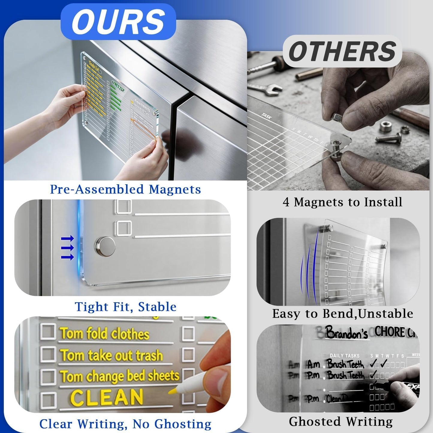 PigPotParty Acrylic Magnetic to Do List Whiteboard for Refrigerator, 12"x9.5" Clear Dry Erase Checklist White Board, Fridge Grocery List Magnet Pad, Magnetic Chore Chart w/ 8 Markers and 1 Towel
