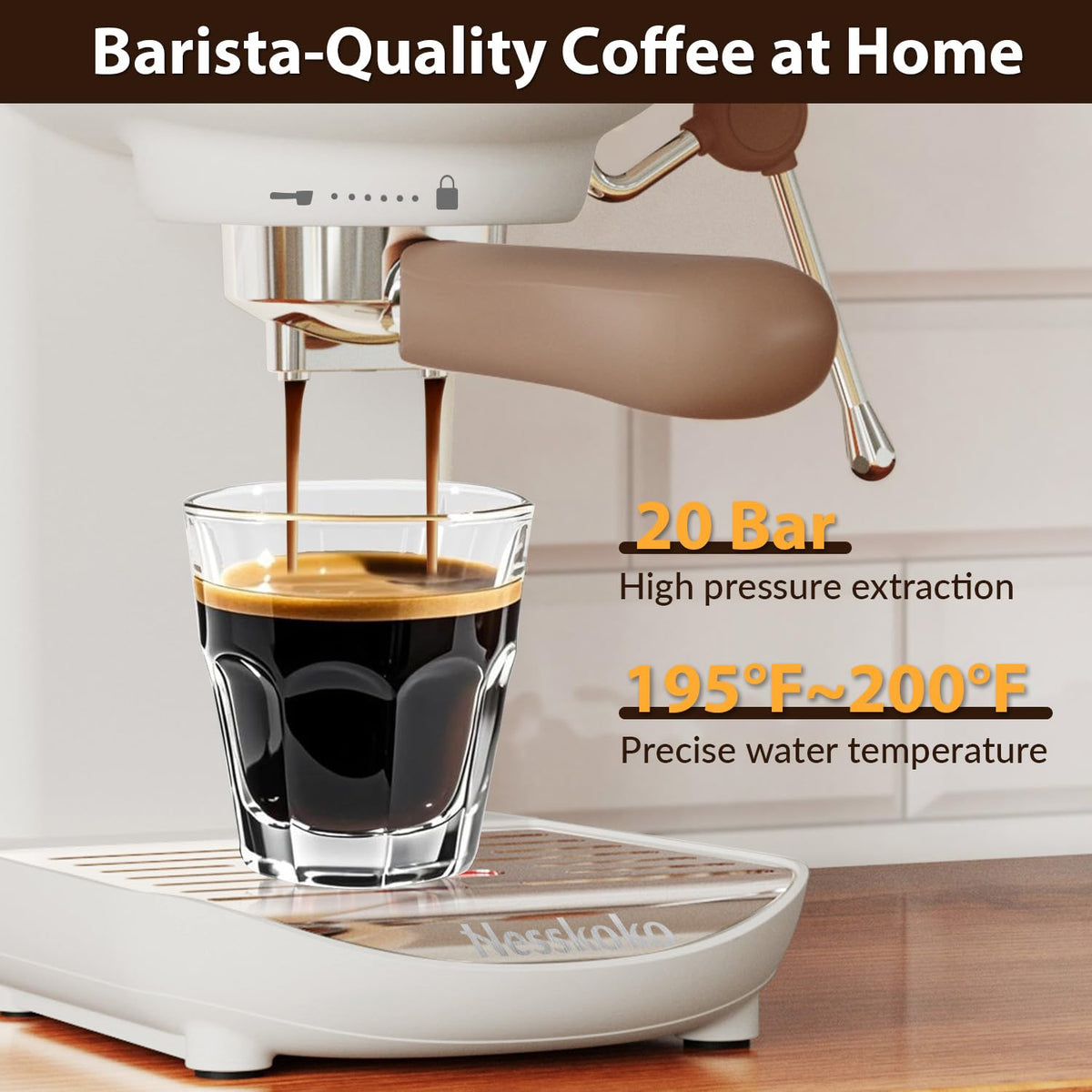 Nesskoko Espresso Machine with Steam Milk Frother Semi Automatic 20 Bar Compact White with Toggle Switch for home Cafetera Espresso, Latte, Cappuccino, Americano, Macchiato