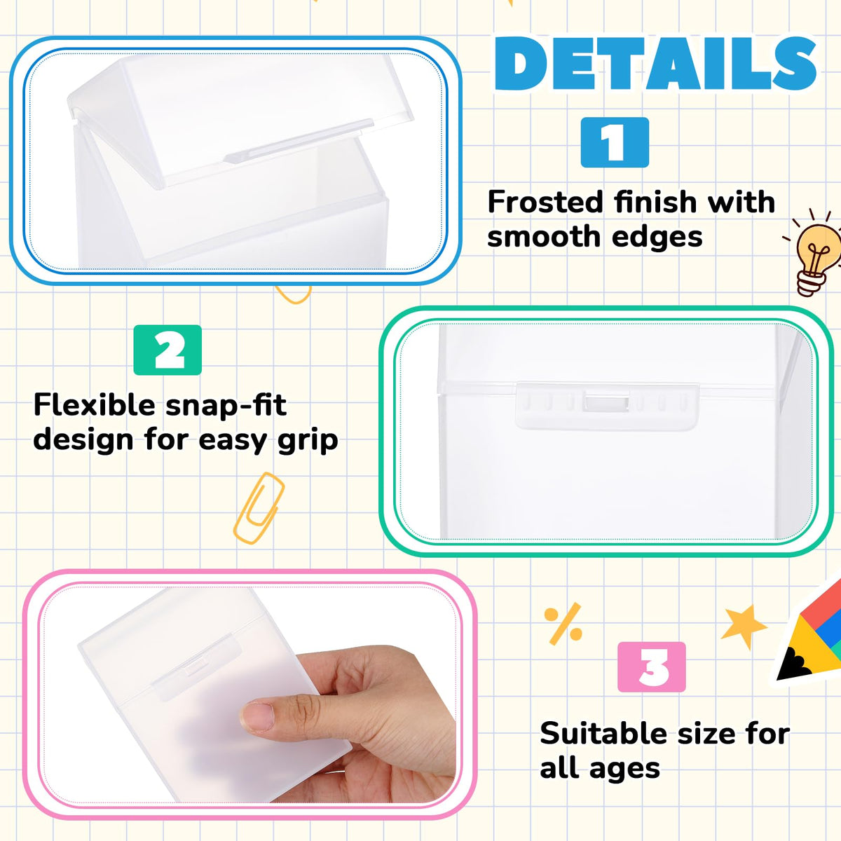 Clabby 4 Pcs Plastic Clear Crayon Box Bulk Holds 24 Crayon With Hinged Lid and Snap Closure for Pens School Office Supply Organization (Clear)