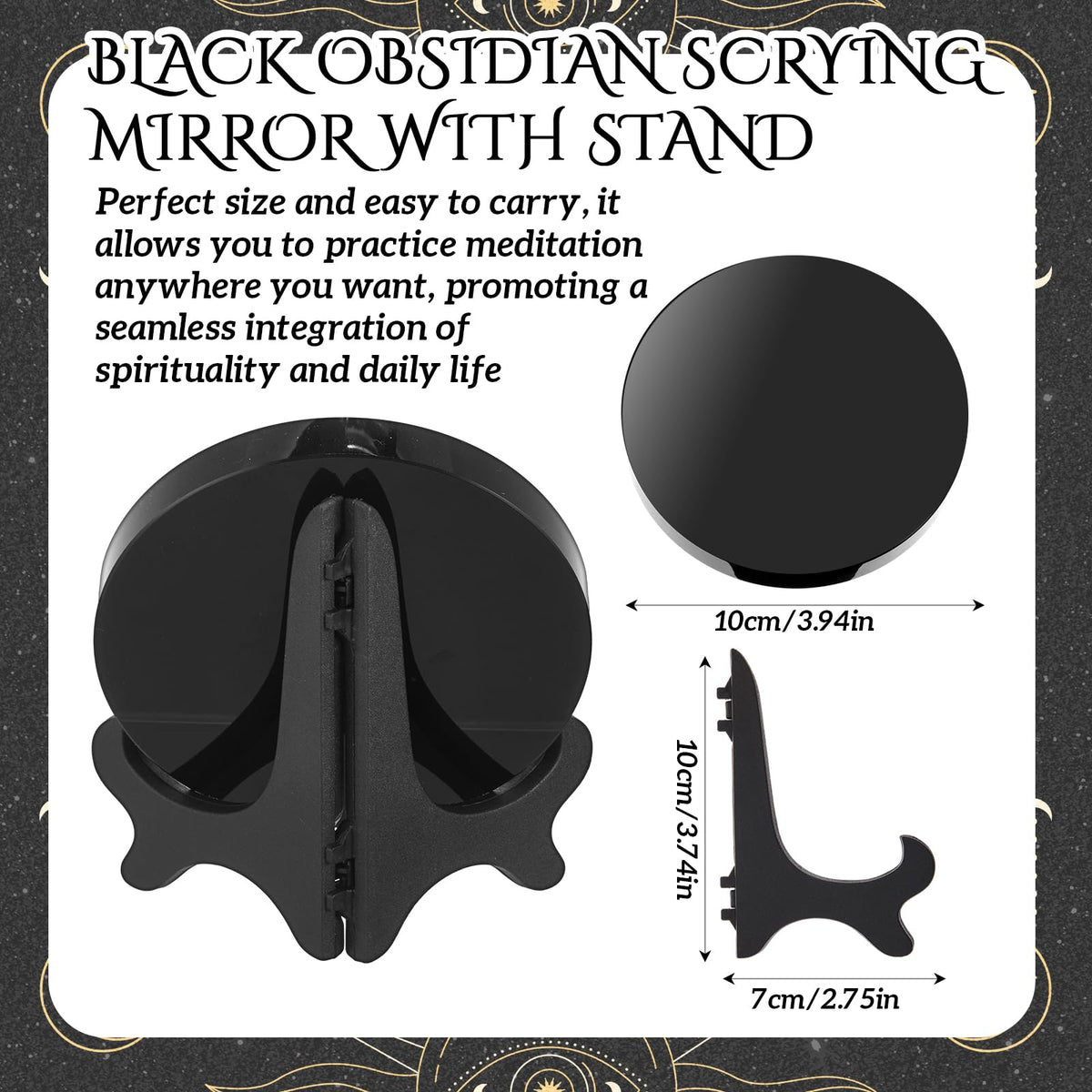 Kathfly 1 Pcs Black Obsidian Scrying Mirror 3.94 in with Wood Stand, Obsidian Crystal for Meditation, Witchcraft, Divination Tools, Spiritual Practices Home Desk Decor Gothic Craft(10 Cm)