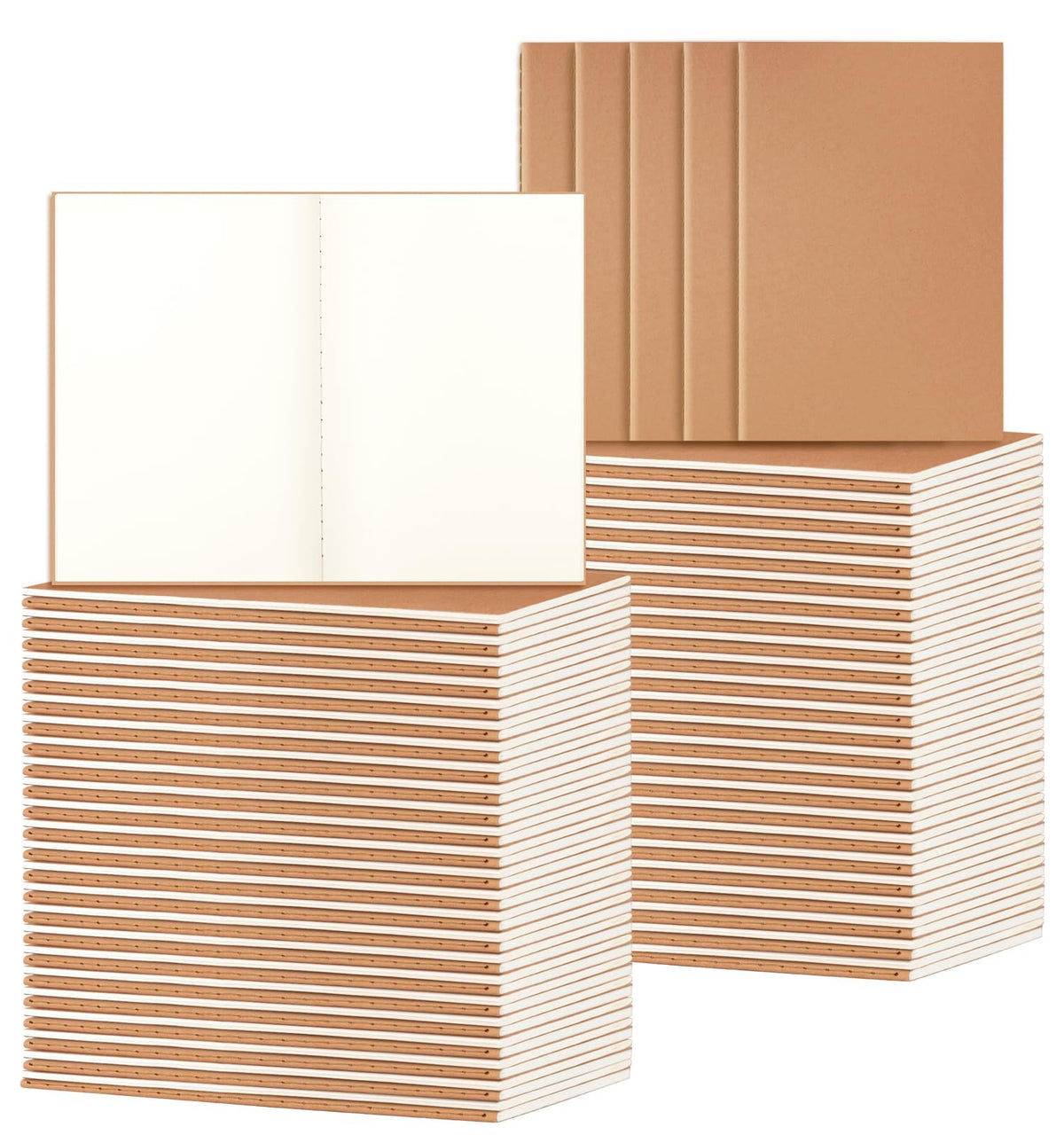 ALKALO 100 Pack A5 Blank Kraft Notebooks Bulk, Journaling Notebooks, Soft Cover Composition Notebook, 8.3x5.5 Inches 60 Pages Travel Journal Notebooks Set for Work, School, Student, Kids, Writing