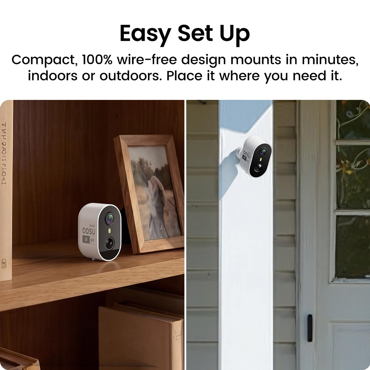 aosu Outdoor Security Cameras Wireless Home Surveillance System with aosuBase, Battery Powered, Cross-Camera Tracking, True 2K HD Color Night Vision, Spotlight, Motion Alert, Easy Setup, 6-Cam-Kit