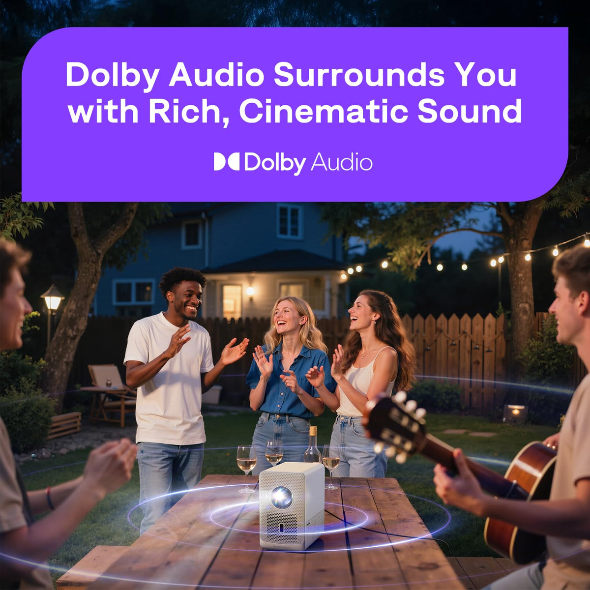 Aurzen Roku TV Smart Projector with Wifi and Bluetooth, D1R Cube Roku Streaming Experience Built-in, Sealed Optical Engine, 1080P FHD, DoIby Audio, Portable Mini Projector for Home/Outdoor Movies