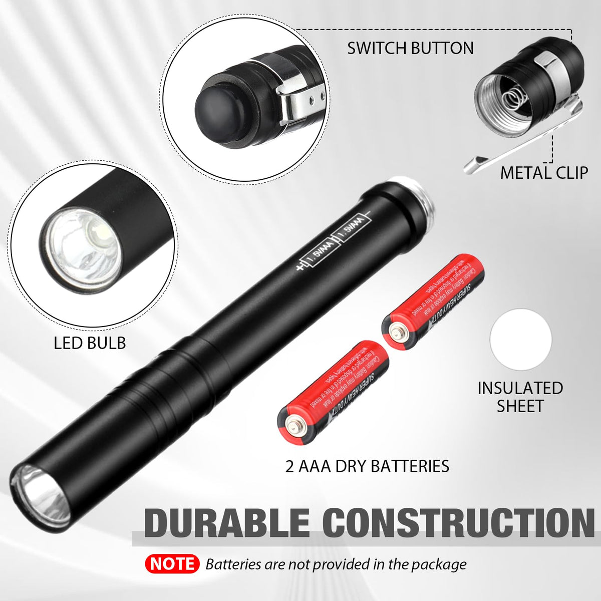 Rossesay 30 Pack Mini Pen Flashlights Bulk Gifts LED Pen Lights Aluminum Pocket Flashlights with Clips Small Handheld Torches for Men Camping Hiking Emergency Outdoor (Black)