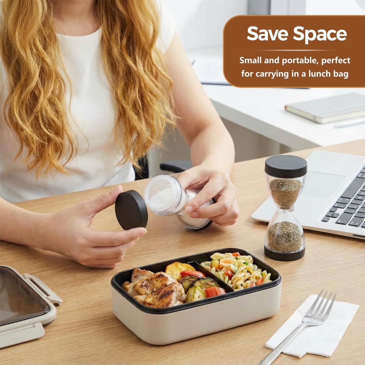 LemonRoad 6 Pcs 2 in 1 Travel Salt and Pepper Shaker for Lunch Box Portable Mini Split Compartment Seasoning Bottle Outdoor Salt Container Secure Lid for Camping Rv Backpack BBQ