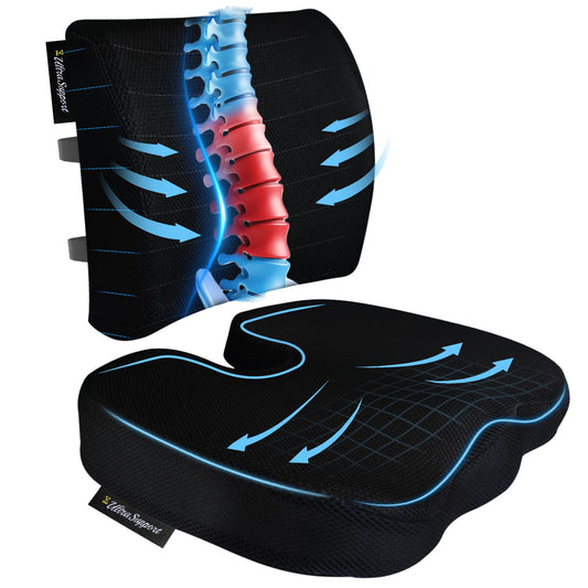 assountgh Seat Cushion &Office Chair Cushion,Lumbar Support Pillow for Office Chair,Ergonomic Memory Foam Non-Slip Office Chair Cushion,Back Support Cushions for Tailbone&Sciatica Pain Relief Black