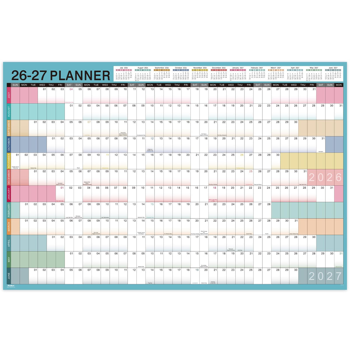 2026-2027 Yearly Wall Calendar - Calendar 2026-2027, Yearly Wall Calendar, July 2026 - June 2027, 23.1" x 34.6" (Open), Wall Calendar 12 Month, Julian Dates, Thick Paper, Round Stickers