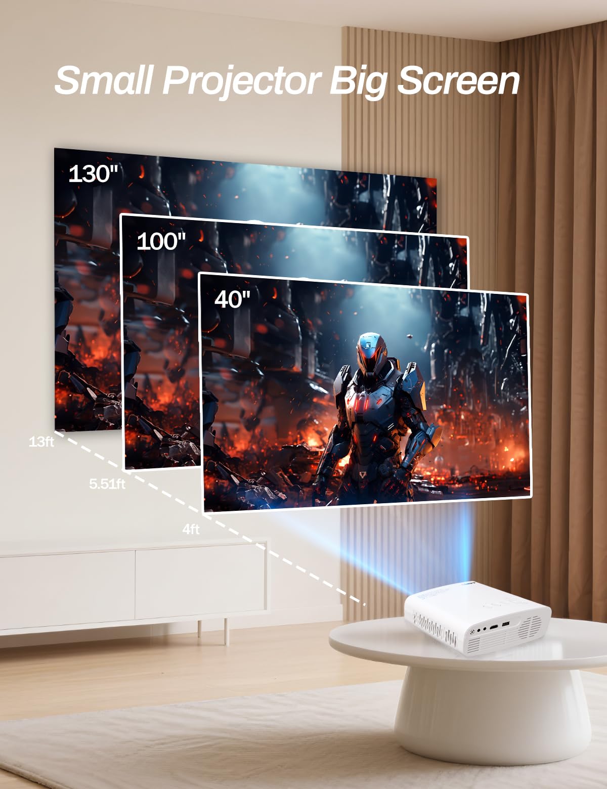 Mini Projector Wired with Bluetooth Audio, Native 720P Supports 4K, Electric Focus & Keystone, Dust-Proof Low Noise, HDMI/USB for Laptop/PC/Stick, for Home Office Classroom Meeting Outdoor Movie