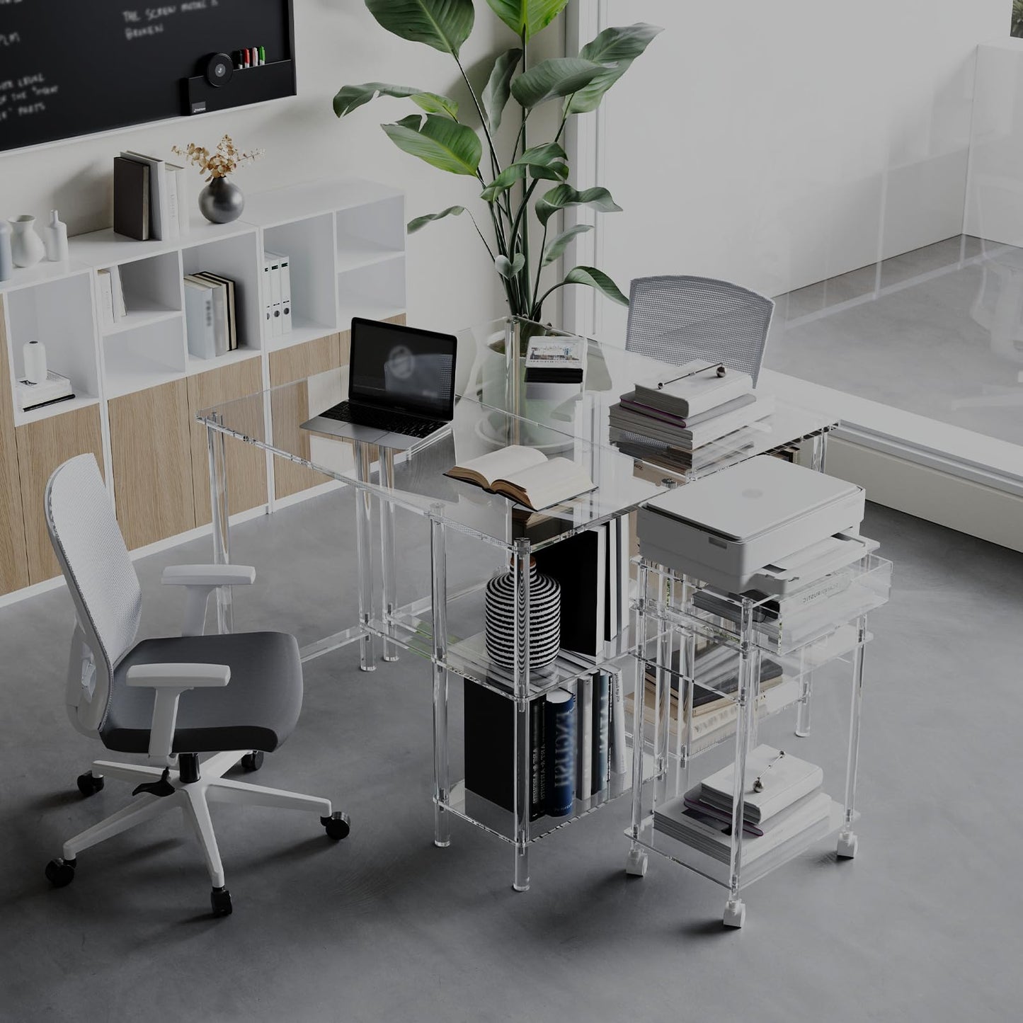 HMYHUM 40 Inch Acrylic Computer Desk with Reversible Storage Shelves, Clear Home Office Desk for Laptop, Study, Writing, Vanity Table, Modern