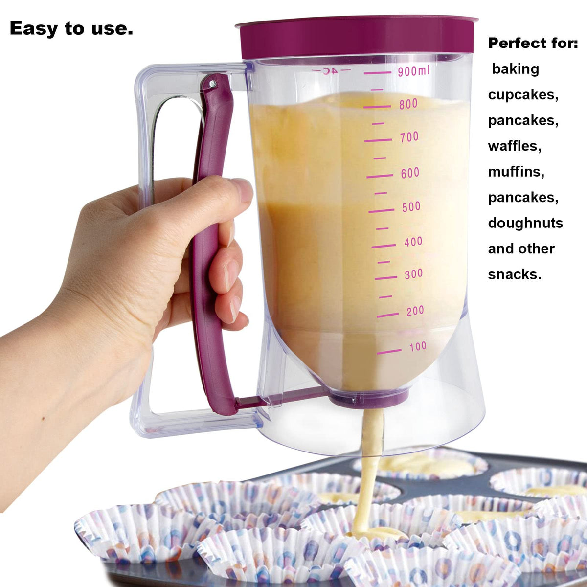 CHuangQi Cake Batter Dispenser for Pancake Cupcake Waffles, Perfect Baking Tool with Measuring Label