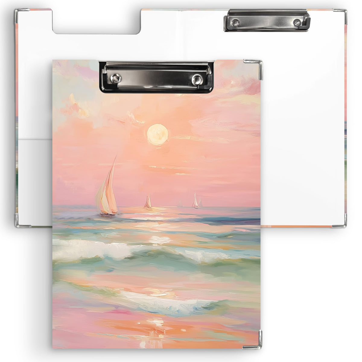 KU-DaYi Pink Coastal Beach Clipboard Padfolio with Storage Pocket, Beach Gifts for Women, Pastel Coastal Beachy Sailboat Low Profile Clip Boards for Nurse Office Classroom, 12.4 x 9.25 in