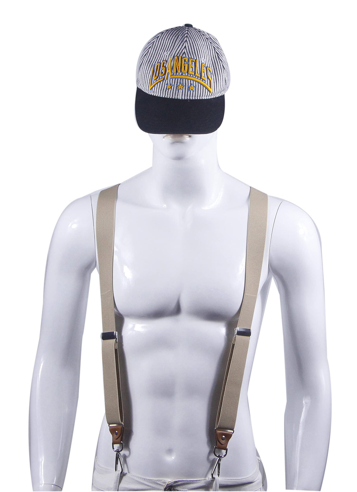 Doloise Mens Suspenders with 3 Swivel Hooks Belt Loops 1.4 Inch Wide Heavy Duty Adjustable Braces (khaki)