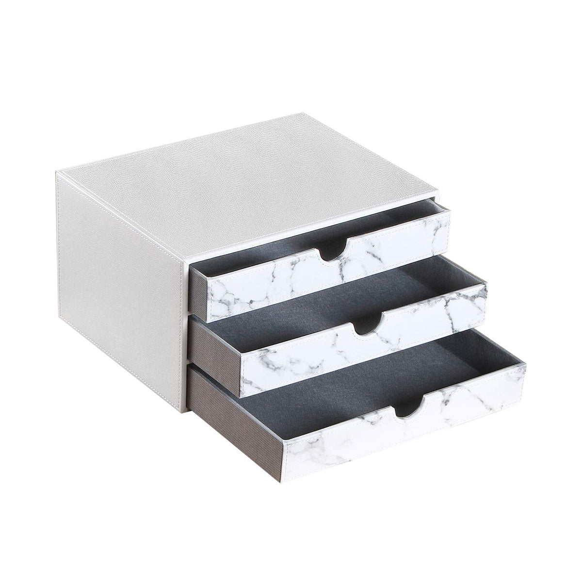 Ayunga PU Leather Desk Organizer with 3 Drawers, Executive Office Supplies Desktop Filing A4 File Cabinet/Holder, Stackable Storage Box for Jewelry/Bill/Paper/Documents/Makeup Home Decor Accessories