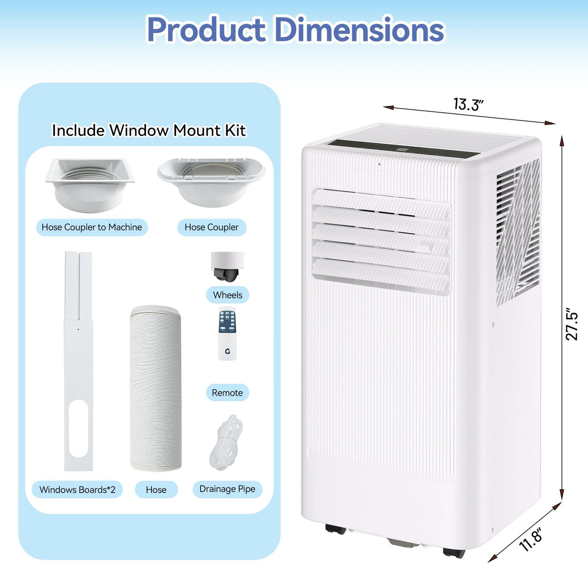 10000 BTU Portable Air Conditioners, 3 in 1 Portable AC with Cool, Dry, Fan Modes, Quiet Air Conditioners Cools Room up to 560 sq.ft, LED Display, Remote & 24H Timer, for Bedroom/Dorms/Apartments
