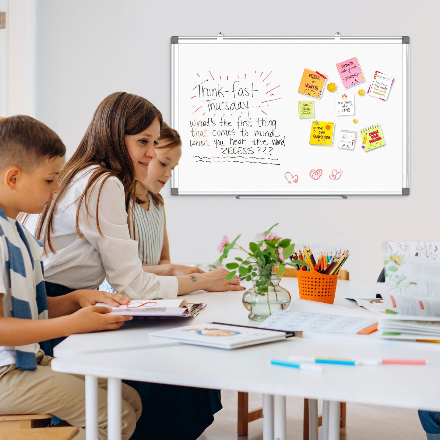 AMUSIGHT Double-Sided Magnetic Whiteboard, 24" x 18" Dry Erase Board Aluminum Frame for Wall, White Board Marker Board for Kitchen, Memo, School, Home, Office