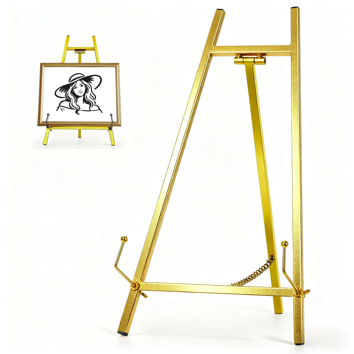 BeeCoAoo 13.3" Metal Easel Stand for Sign – Elegant Table Top Easel for Display, Heavy Duty Tabletop Picture Easel Stand for Wedding Sign, Picture Frame, and Art (Gold)