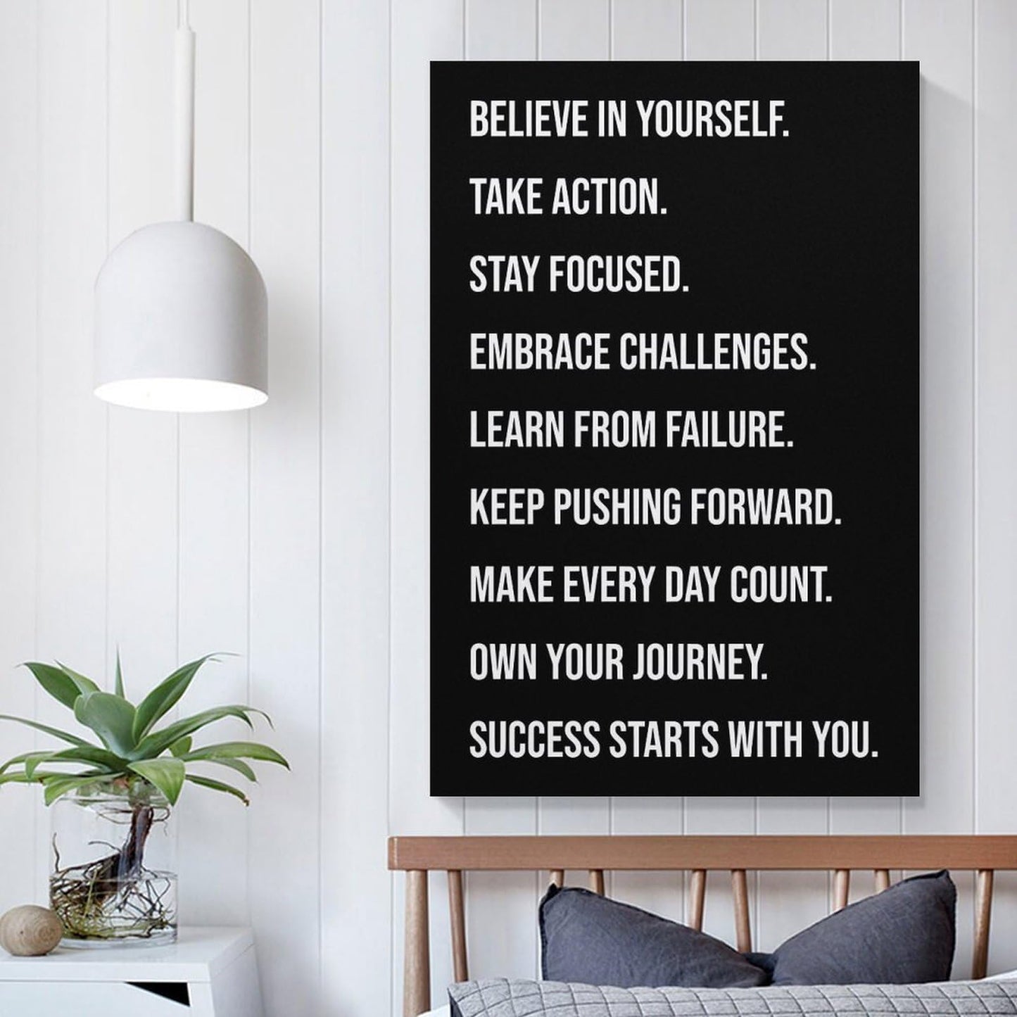 Motivational Gym Quote Build Self Belief Take Action Stay Focused Canvas Printing Wall Art Prints Wall Decor Posters Scandinavian Bohemian Typography for Living Room Office 12x18inch(30x45cm)
