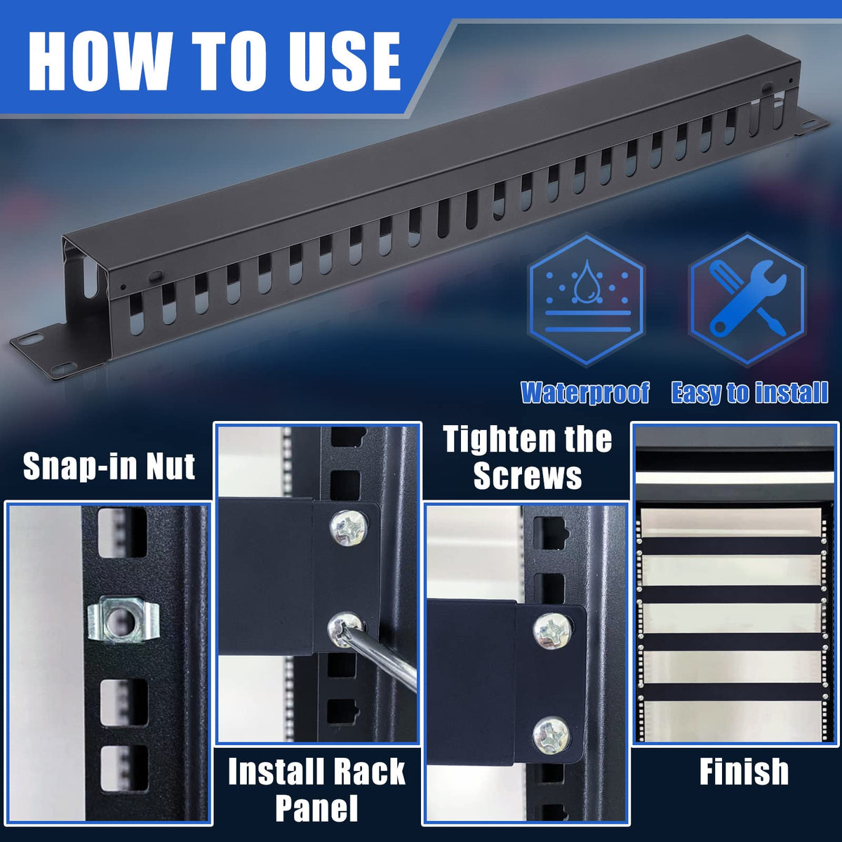 Leinuosen 4 Pcak 1U 19'' Cable Manager 24 Slot Horizontal Rack Mount Wire Management Server Rack Management Metal Finger Duct Wire Organizer with Cover and Mounting Screws for Network Cabinet
