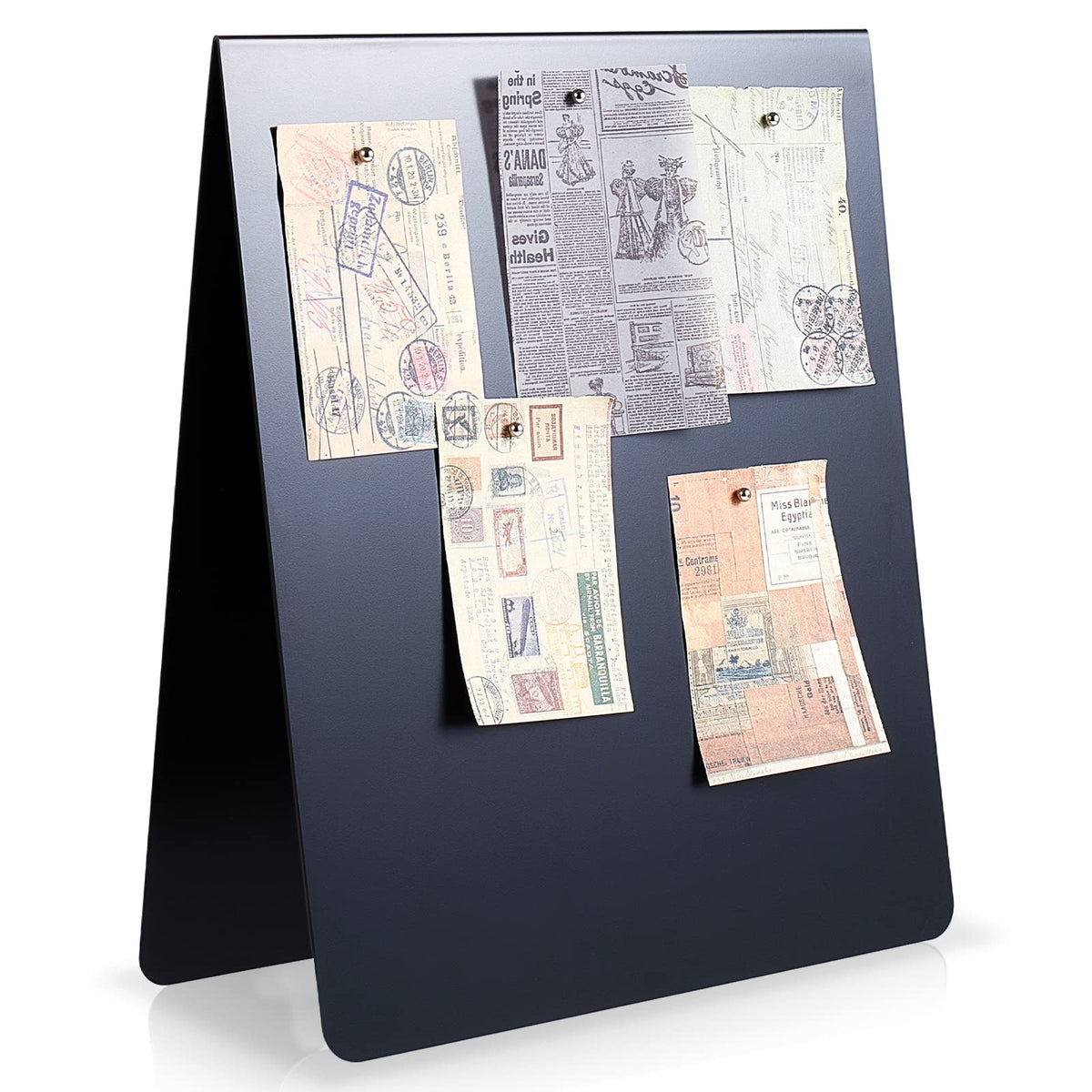 Leinuosen 1 Pcs 12 x 10 Inch Magnetic Bulletin Board Metal Magnet Board Magnet Display Stand for Tabletop Desktop Home Kitchen Office Decor (Black)