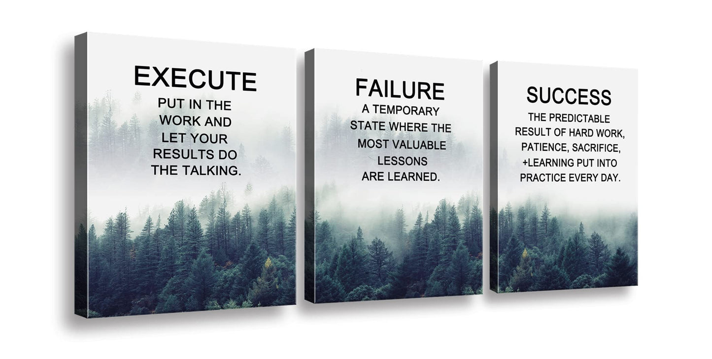 Ploceiny motivational posters for Classroom & Office wall Decor Success canvas Set of 3 wall art Prints Execute Failure Success Inspirational Prints Motivational Wall Decor for home decor A-273