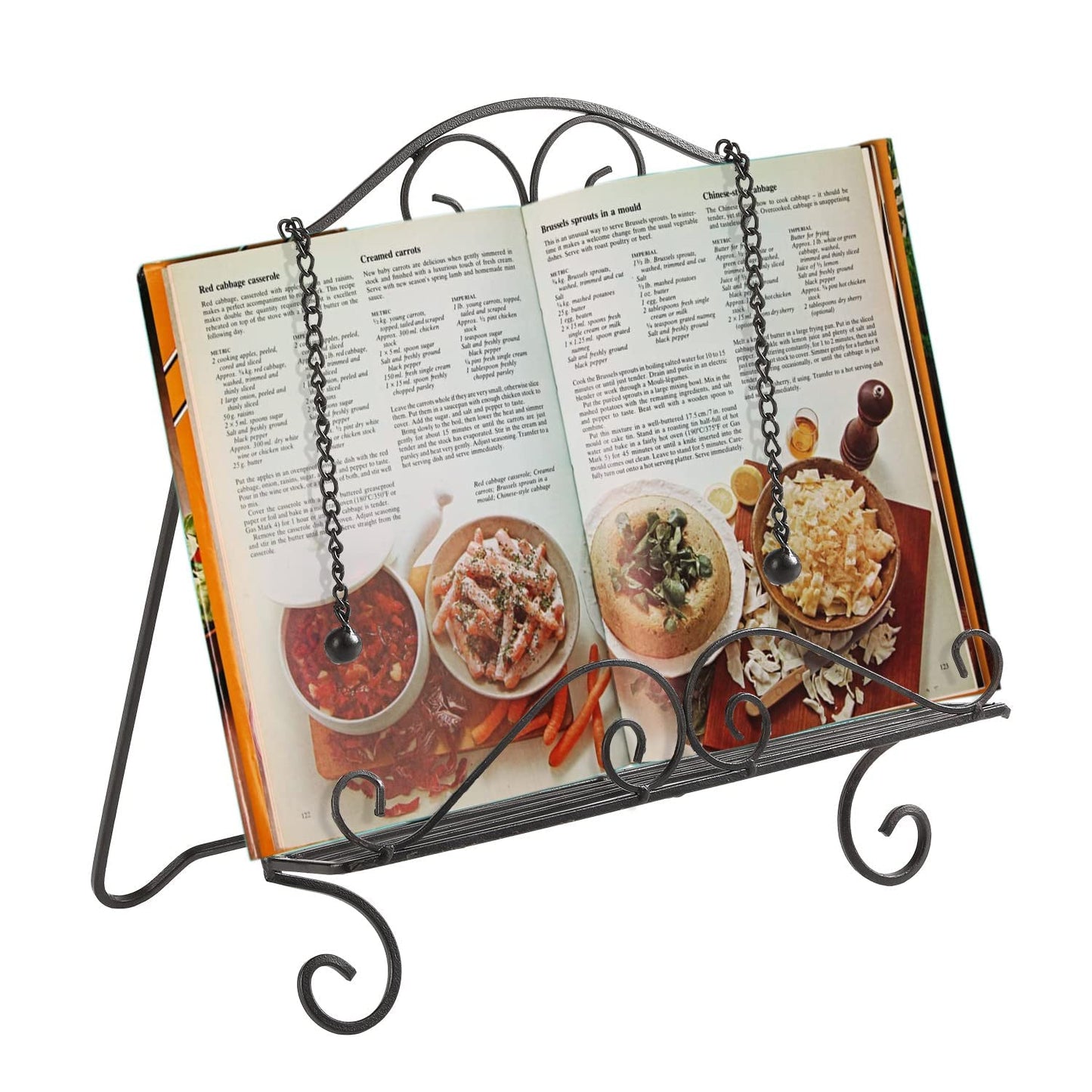 MOCOME Metal Cookbook Holder Recipe Book Stand for Kitchen, Vintage Scrollwork