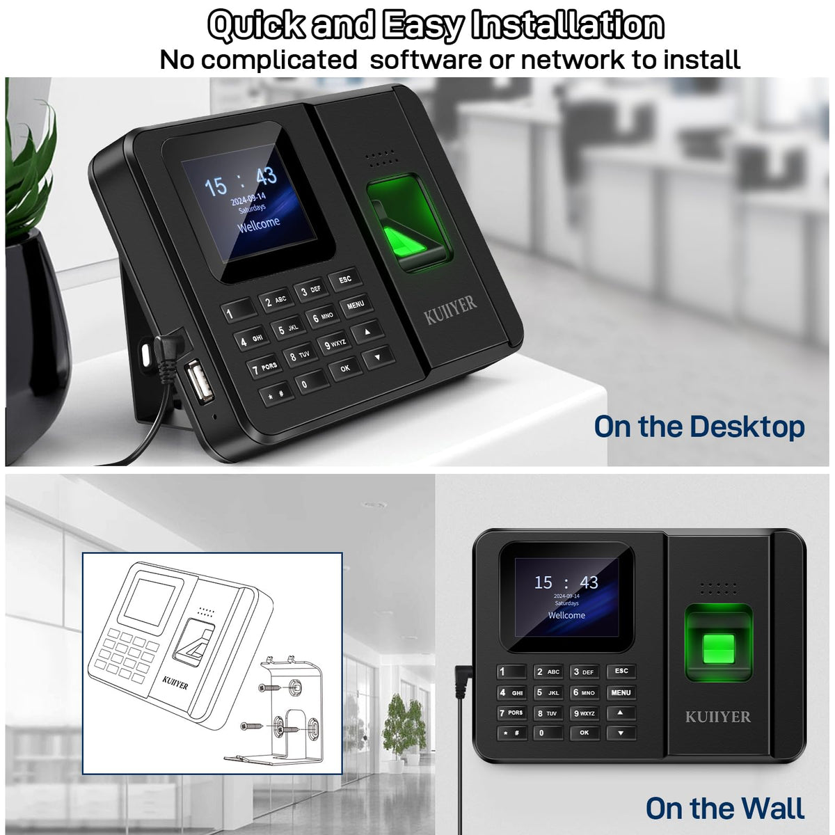 KUIIYER 2 in 1 Employees Time Clocks for Small Business (Fingerprint + Password) Employee Clock in & Out Machine Biometric Attendance Punch Clock Recorder Tracker (No Monthly Fee)