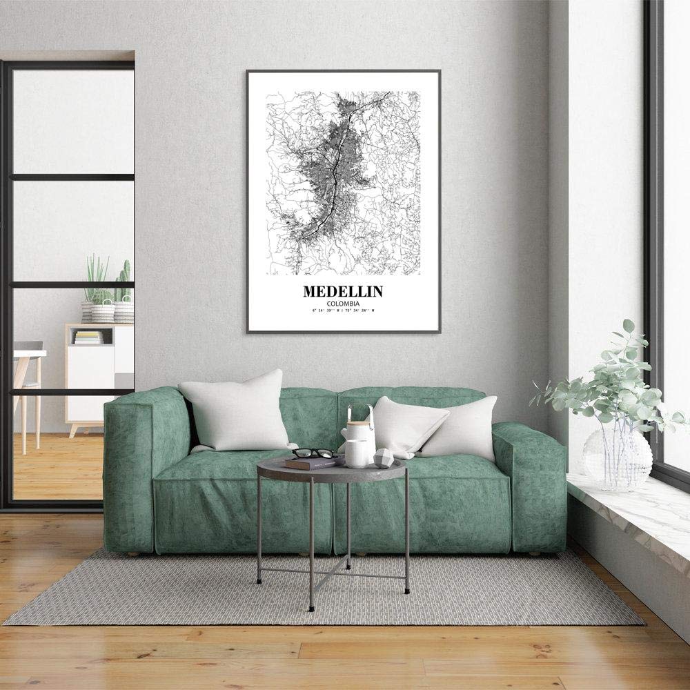 Eleville 8X10 Unframed Medellin Colombia City View Abstract Road Modern Map Art Print Poster Wall Office Home Decor Minimalist Line Art Hometown Housewarming wgn399