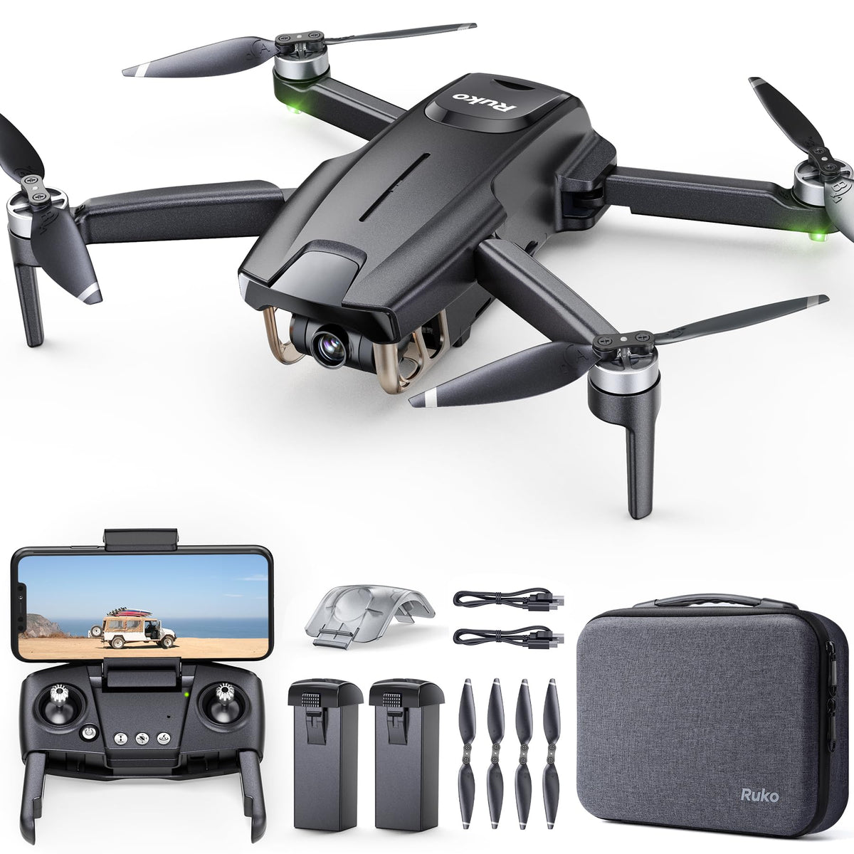 Ruko F11MINI Drone with Camera 4K, Under 249g, 60 Mins Flight with 2 batteries, 5GHz Transmission, GPS Auto Return, Brushless Motor, Foldable and Lightweight, FPV Quadcopter for Beginner, Adults