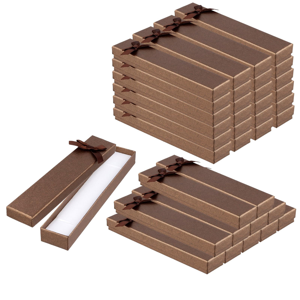 SINJEUN 36 PCS Empty Pen Gift Box, Brown Pen Boxes, Cardboard Pen Presentation Box with Bow Decor for Gift Birthday Souvenir Jewelry Display