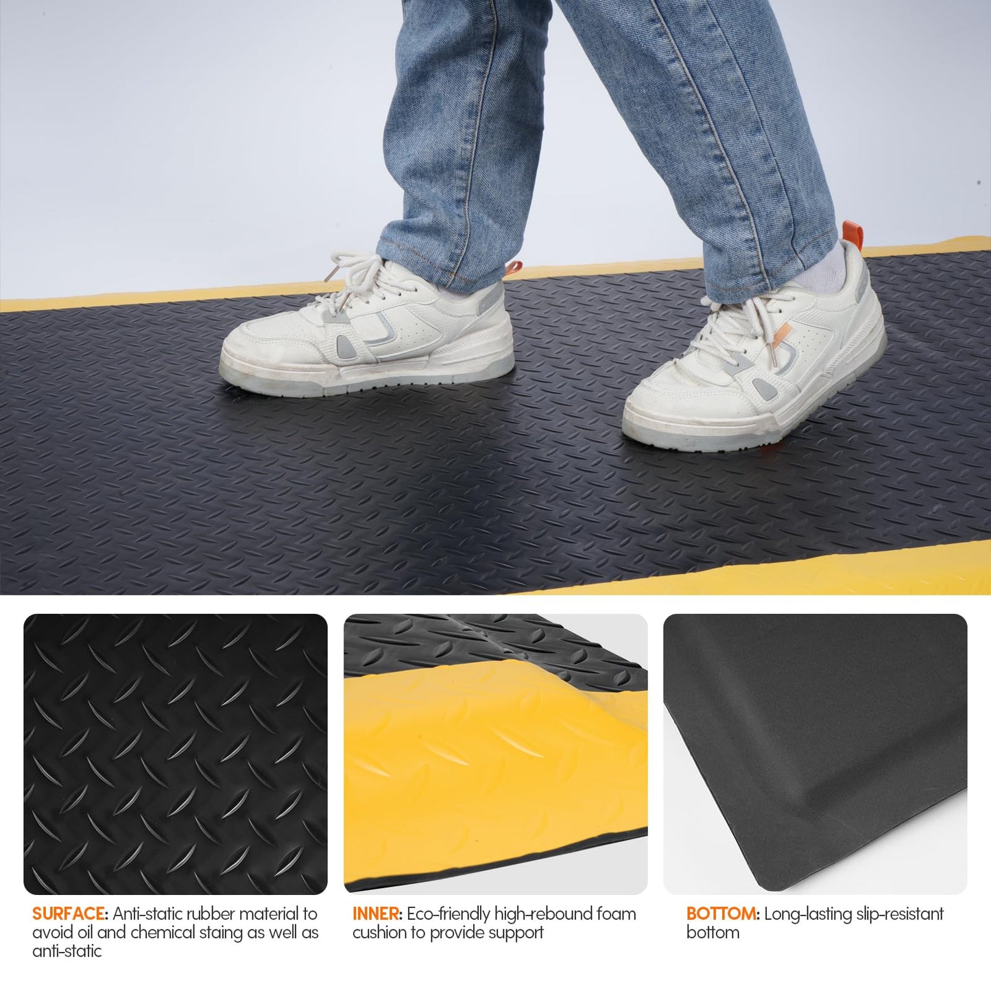 ISXACFF Anti Fatigue Mats Industrial 2' x 6' 15/16" Thick Ergonomic Standing Mat Commercial Kitchen Mat Heavy Duty Diamond Plate Shop Floor Mats Helps Relieve Back and Leg Soreness