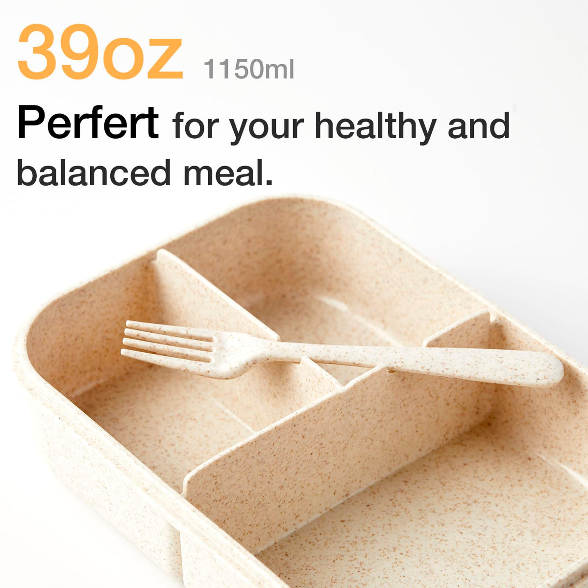 SEVENY Bento Box Natural Wheat Fiber Material,Ideal Leak-Proof Bento Box Adults,Lunch Box for Women,BPA-Free Lunch Box,Reusable Meal Prep Container for Body Builders, White