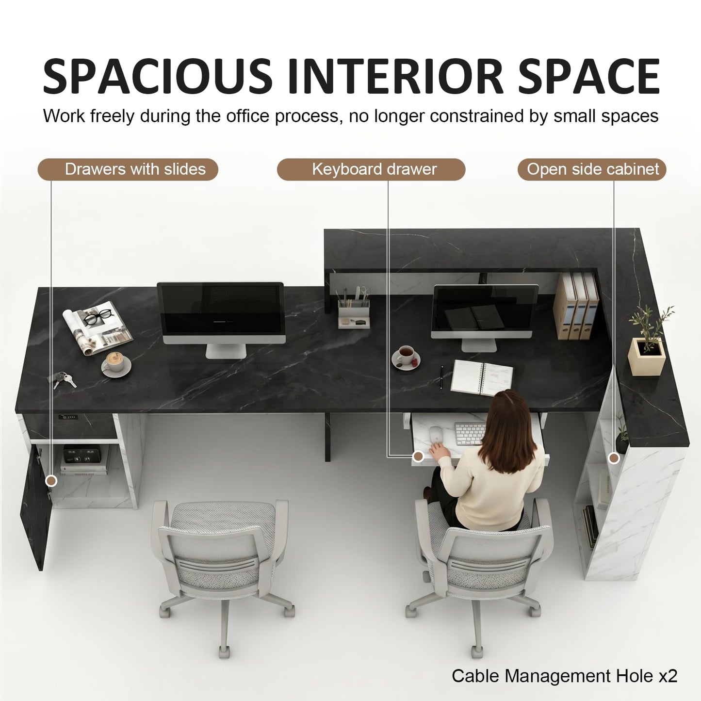 YTElantivo L-Shaped Reception Desk with Counter, 1-Inch Thick Board, Lockable Drawers & Keyboard Tray, Heavy-Duty Front Desk for Office, Salon, Hotel & Clinic