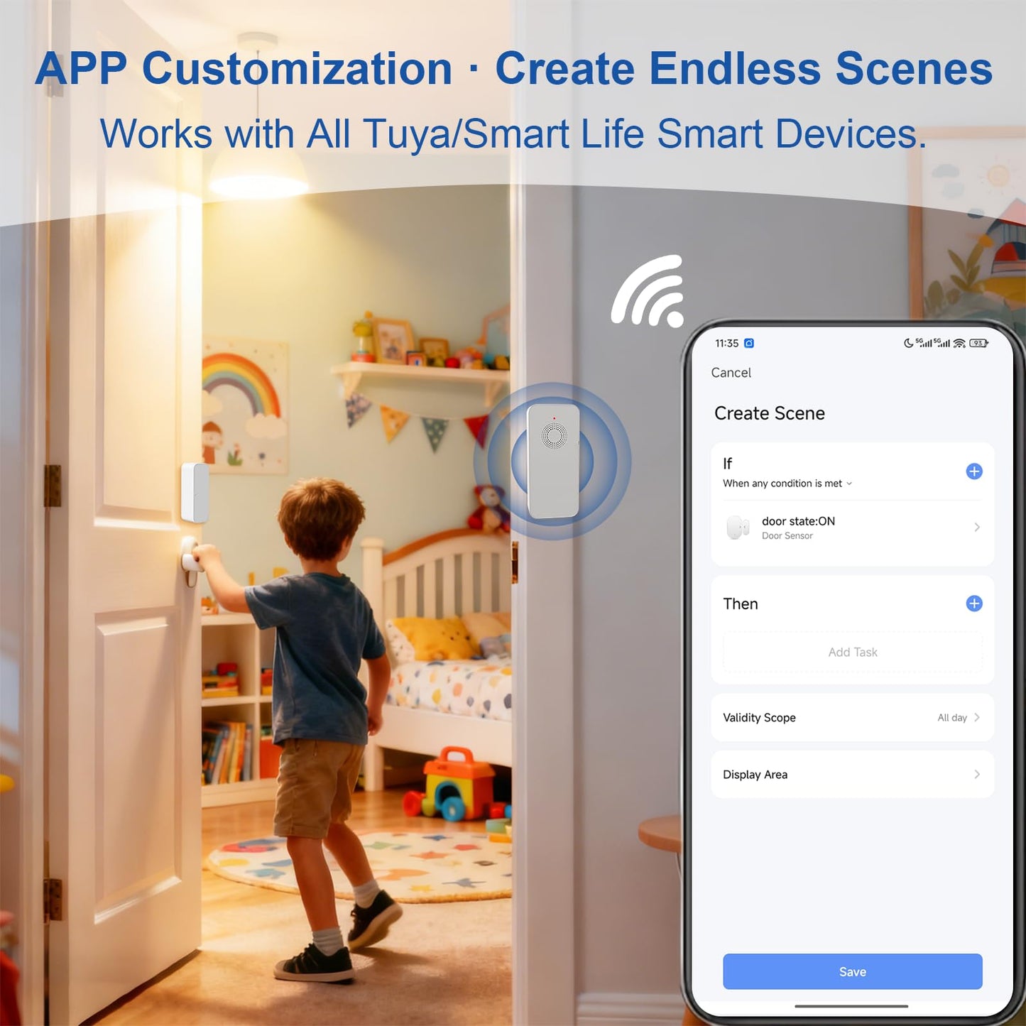 WARROXIDE WiFi Door Window Alarm, Smart Contact Sensor with APP Alerts & Sound Light Alarm, DIY Home Security System for House, Apartment, Office (Battery Not Included)