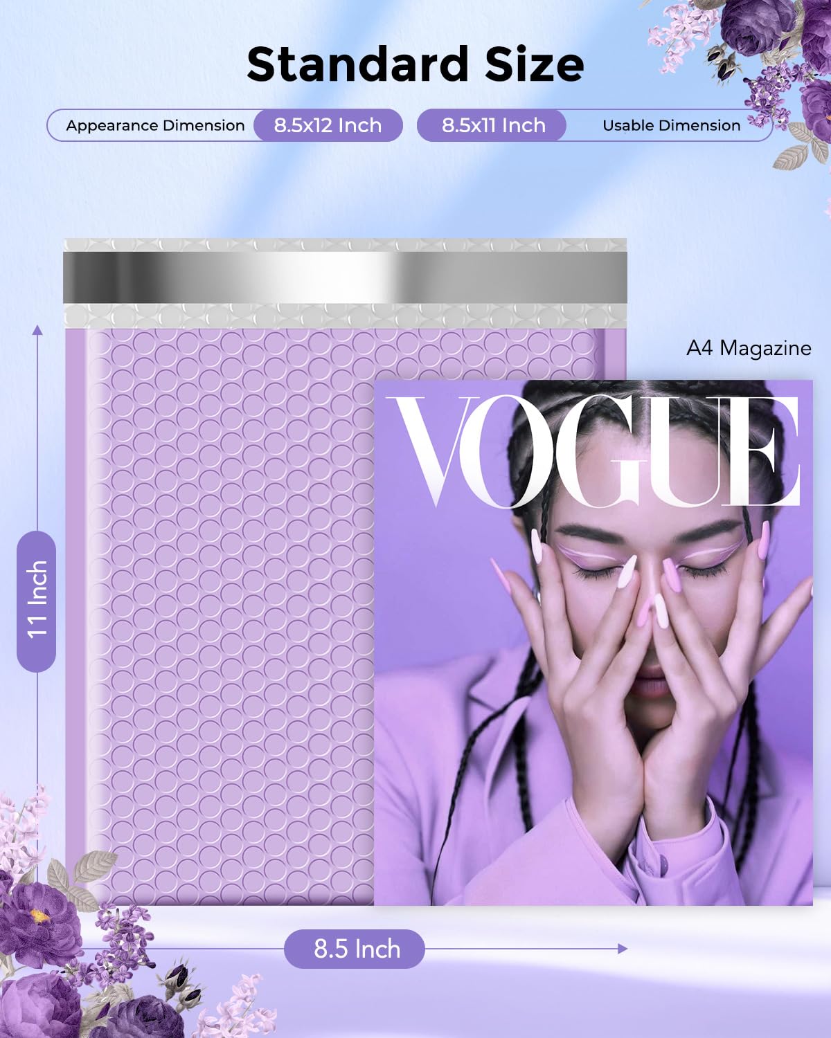 Metronic Bubble Mailers 8.5 x 12 Inch 40 Pack Light Purple Usable Size 8.5x11 Bubble Mailer Waterproof Padded Envelopes for Packaging, Mailing, Shipping, Lavender Bulk