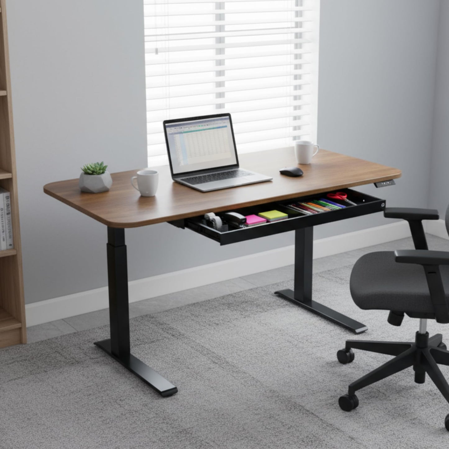 PERFECT POSTURE Under Desk Storage Drawer with Lock — Slim Pen & Pencil Drawer for Regular & Sit-Stand Standing Desks, Black (33” x 9.4”)