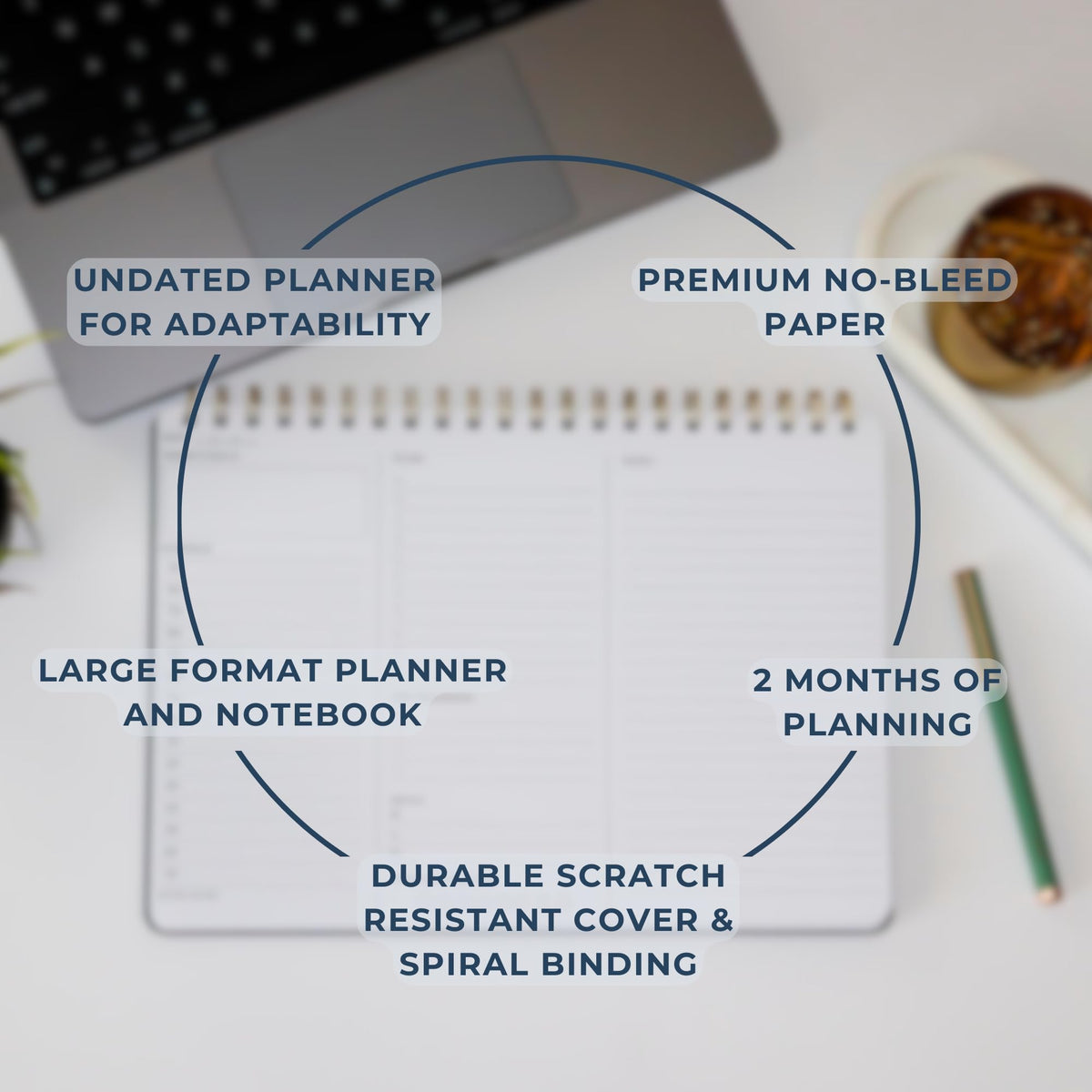 Merely Home Undated Daily Planner | 8.25” x 11.75” Work To-Do Notebook | ADHD Academic Organizer | Multi-Layout | Men and Women Planner | College Supplies | Navy | Landscape Layout