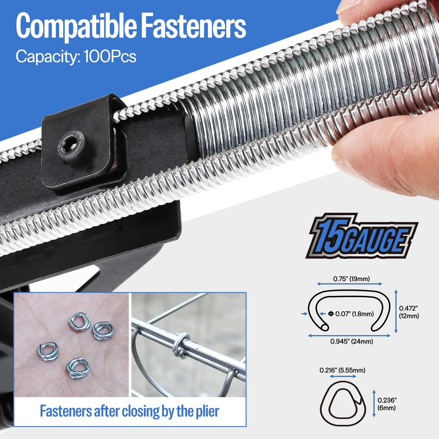 meite SC7C-I2 Pneumatic Hog Ring Gun, 15 Gauge 3/4" Crown Hog Ring Pliers, 5.5-6.0 mm Closure, Upgrade Trigger Air C Ring Stapler for Mattress, Seat Assembly, Wire Cages, and Fencing