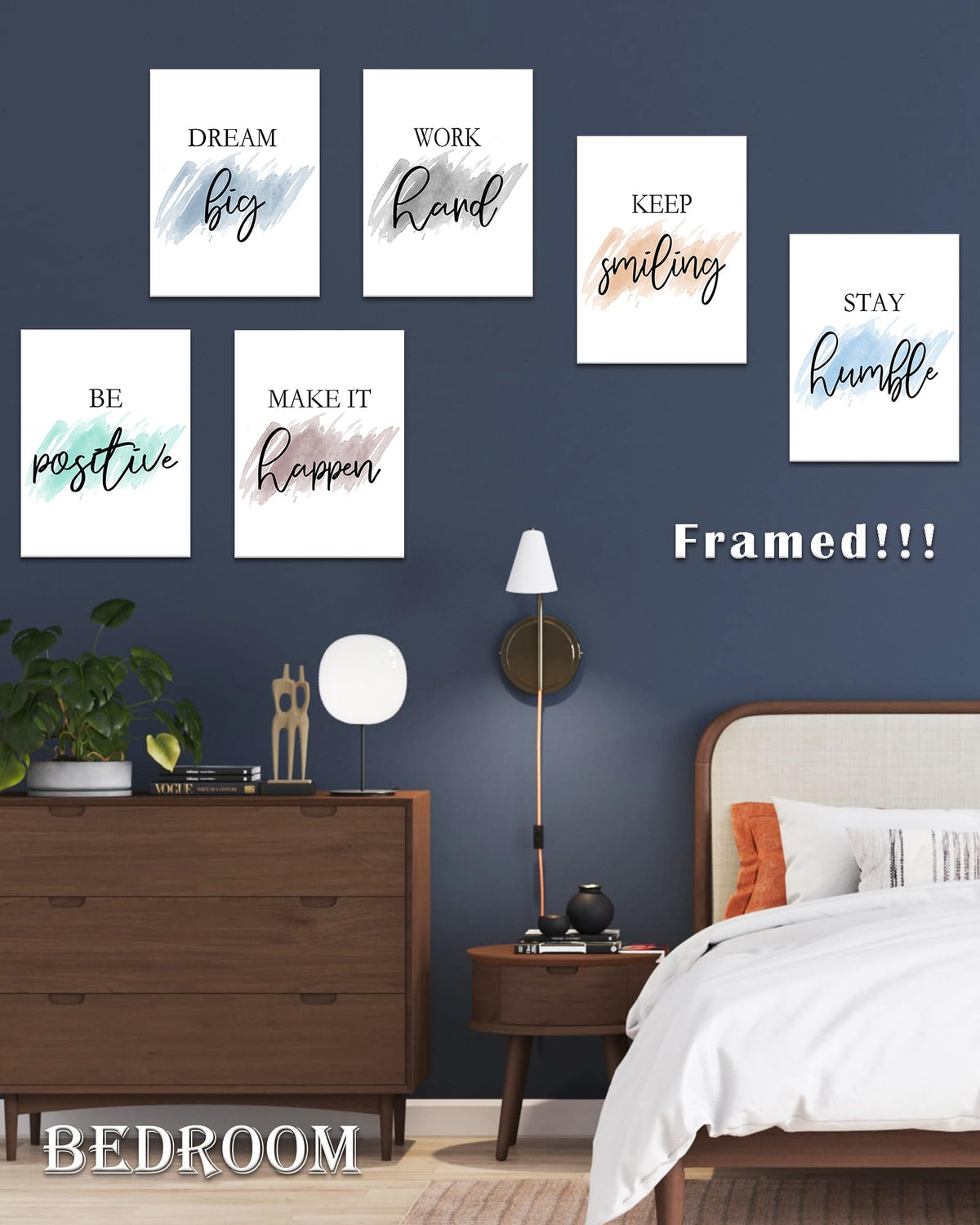 Drsoum Motivational Wall Decor Inspirational Office Wall Art Quotes 12” x16” Framed Wall Art for Living Room Encouraging Canvas Posters for Office Bedroom Sayings - Set of 6 PCS Framed