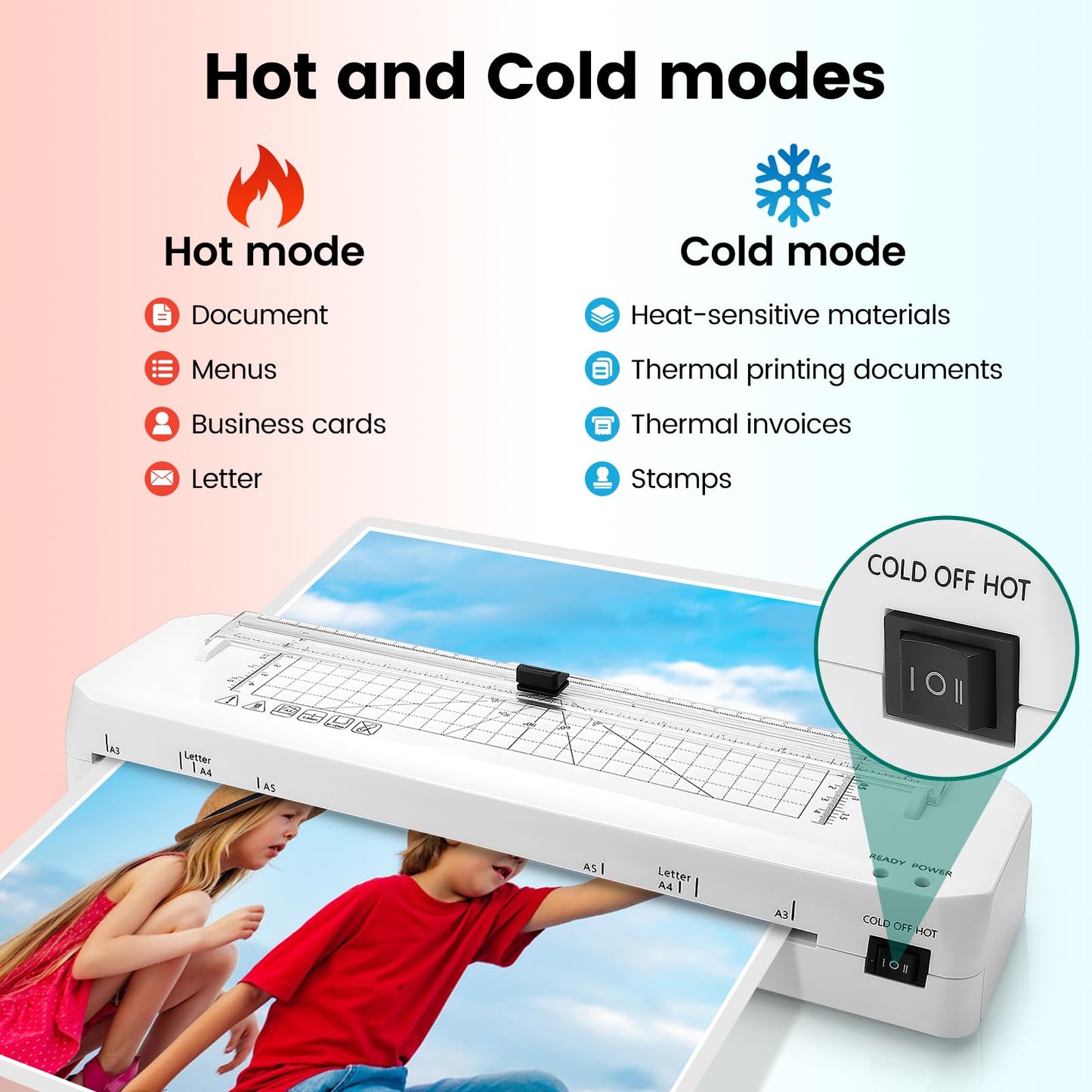 Laminator, A3 Laminator Machine with Built-in Trimmer, 70 Seconds Quick Warm-Up, Cold and Thermal Laminating with 50 Sheets, NTC Technology for Home Office School