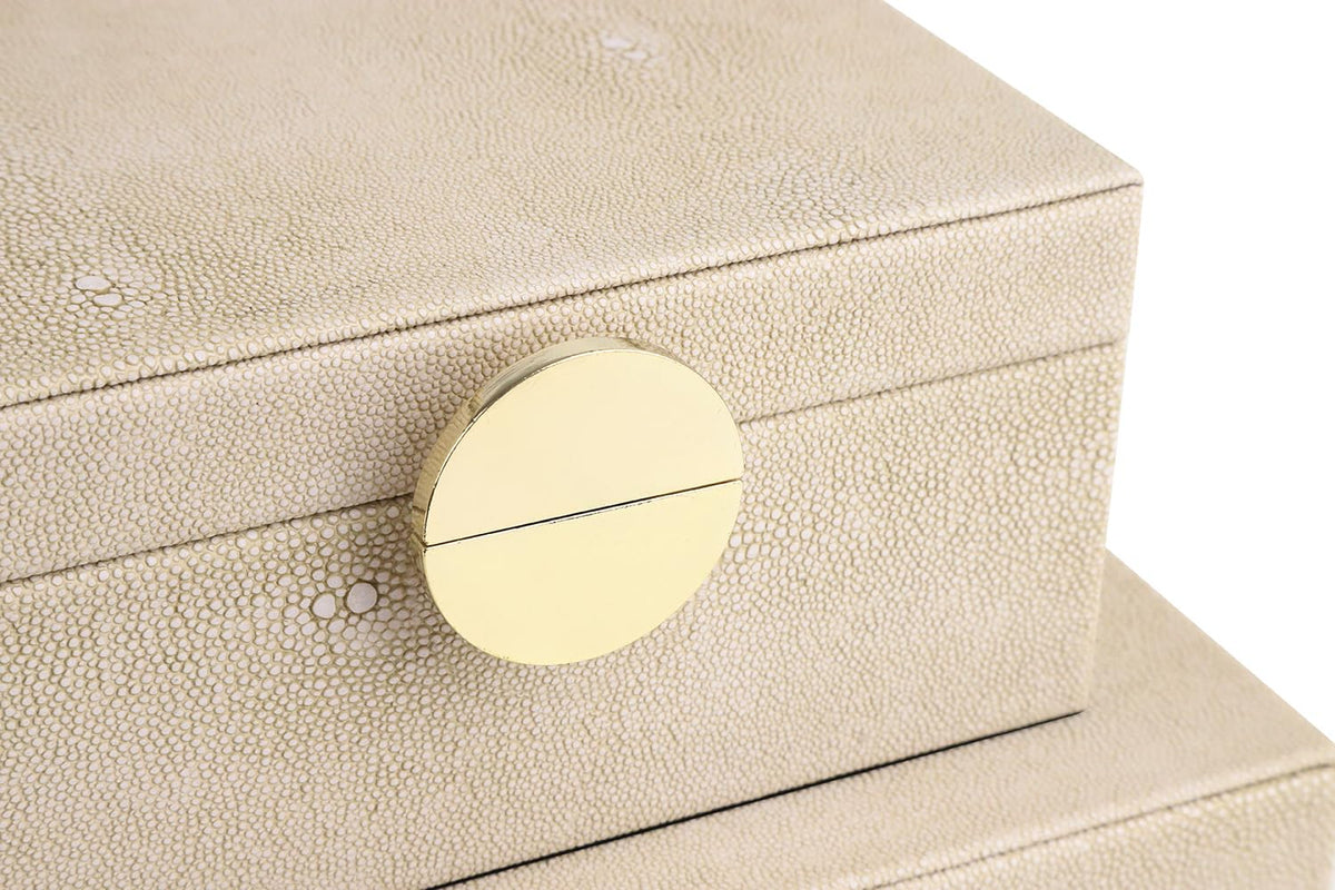 HofferRuffer Faux Leather Jewelry Boxes, Decorative Boxes Storage Accessory Organizer with Gold Hardware Decor, Classic Vegan Leather Set of 2 Pieces (Light Grey)