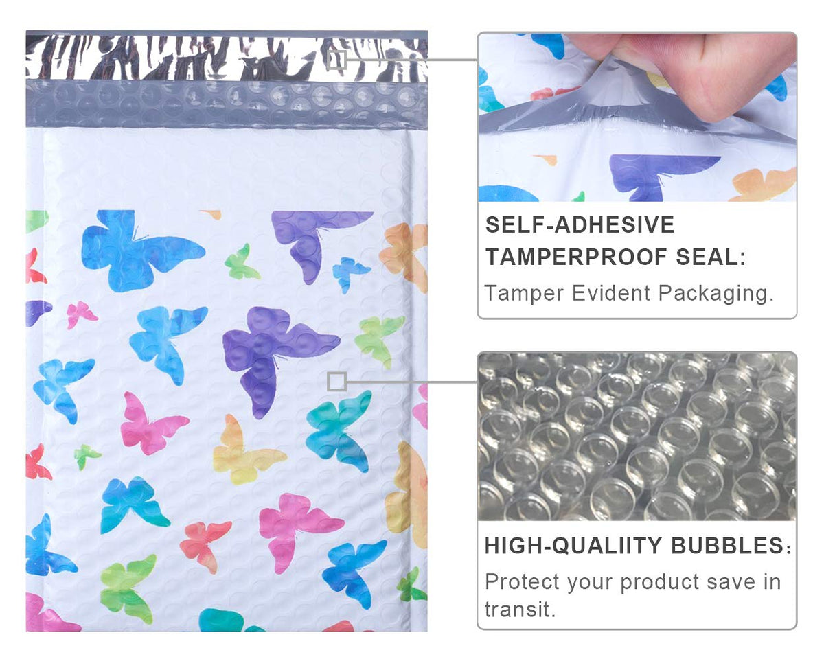 UCGOU Bubble Mailers 6x10 Inch Colorful Butterfly 25 Pack Poly Padded Envelopes Small Business Mailing Packages Self Seal Adhesive Waterproof Boutique Shipping Bags for Jewelry Makeup Supplies #0