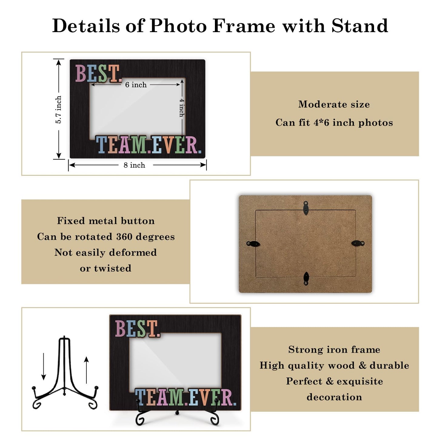 Qssfdgg Best Team Ever Picture Frame, Team Gifts for Employees Coworker Boss Staff, 4x6 Photos Frame with Stand for Home Office Tabletop Display Decorations-08