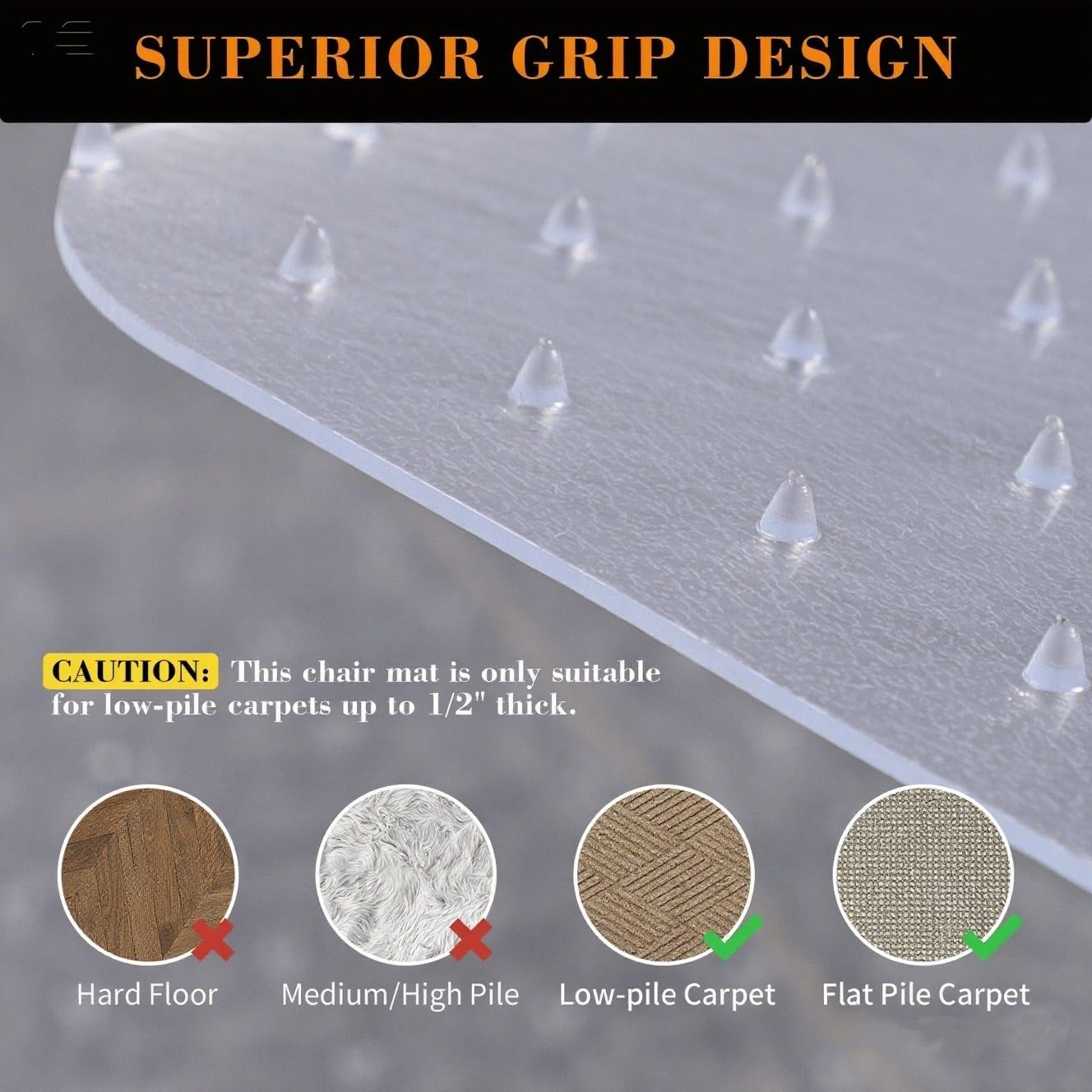 Clear Chair Mat for Carpet, QQpony 46" x 60" Office Chair Mat for Carpeted Floors, Heavy Duty Rolling Floor Protector Computer Desk Mat with Grips, Vinyl Floor Mat for Home Office (Clear)