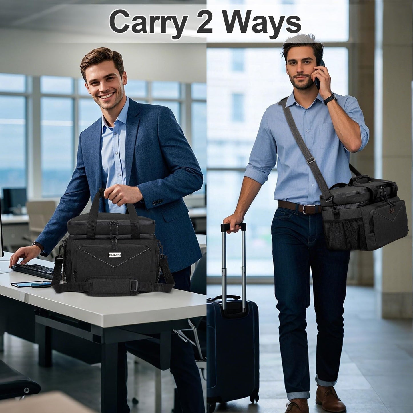 BAVGRED Insulated Lunch Box for Adults, 24 Cans Large Cooler Bag with Double Deck, Leakproof Waterproof Lunch Bag with Adjustable Strap for Work Office Picnic Beach