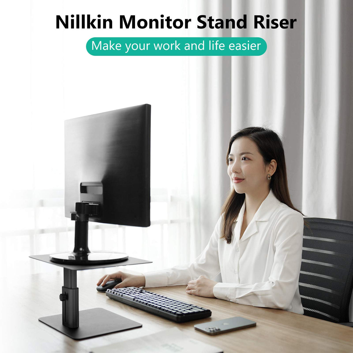 Nillkin Monitor Stand for Desk, Adjustable Height Computer Monitor Stand, Ergonomic Aluminum Computer Stand for Desktop Monitor, iMac, Studio Display XDR, Dell, HP, Lenovo, Other Screen Display, Black