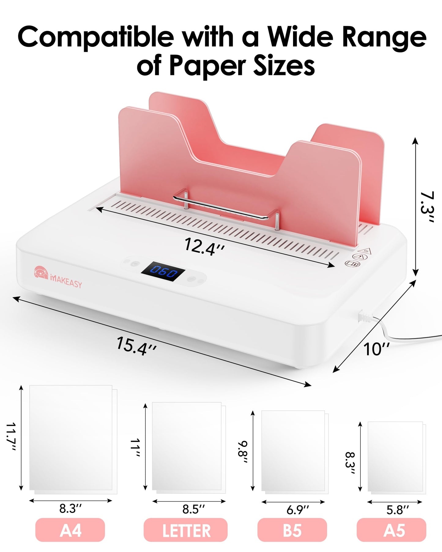 MAKEASY Pink Thermal Binding Machine 500 Sheets Capacity, Digital Touch Panel, Air Cooling, Electric Thermal Binder for A4//A5/Letter Size Documents, Come with 10 PCS Binding Covers