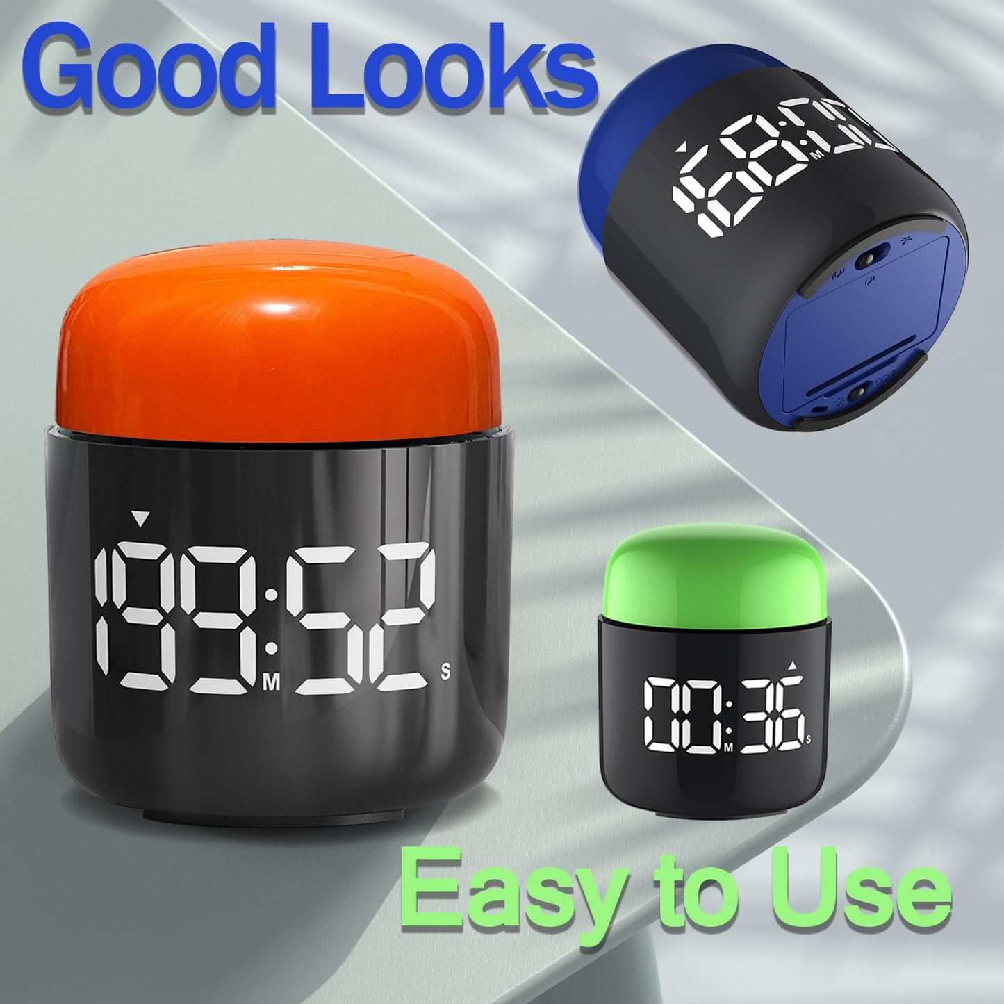 Large Display Digital Timer Stopwatch, Retro Manual Twist Table Count Down & Up Game Timer, Easy to use, Night Light Silent & Sound Timers for ADHD Study Work Kitchen Classroom Yoga Gym (Tangerine)