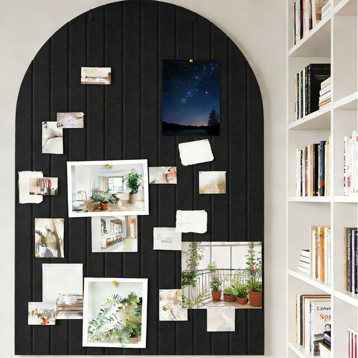 Arched Felt Bulletin Board, 31.5"x24" - Modern Fabric Pin Board for Office & Home Wall, Upgraded Adhesive, Damage-Free Installation, Reusable Wall Organizer for Notes, Photos Reminders (Black)