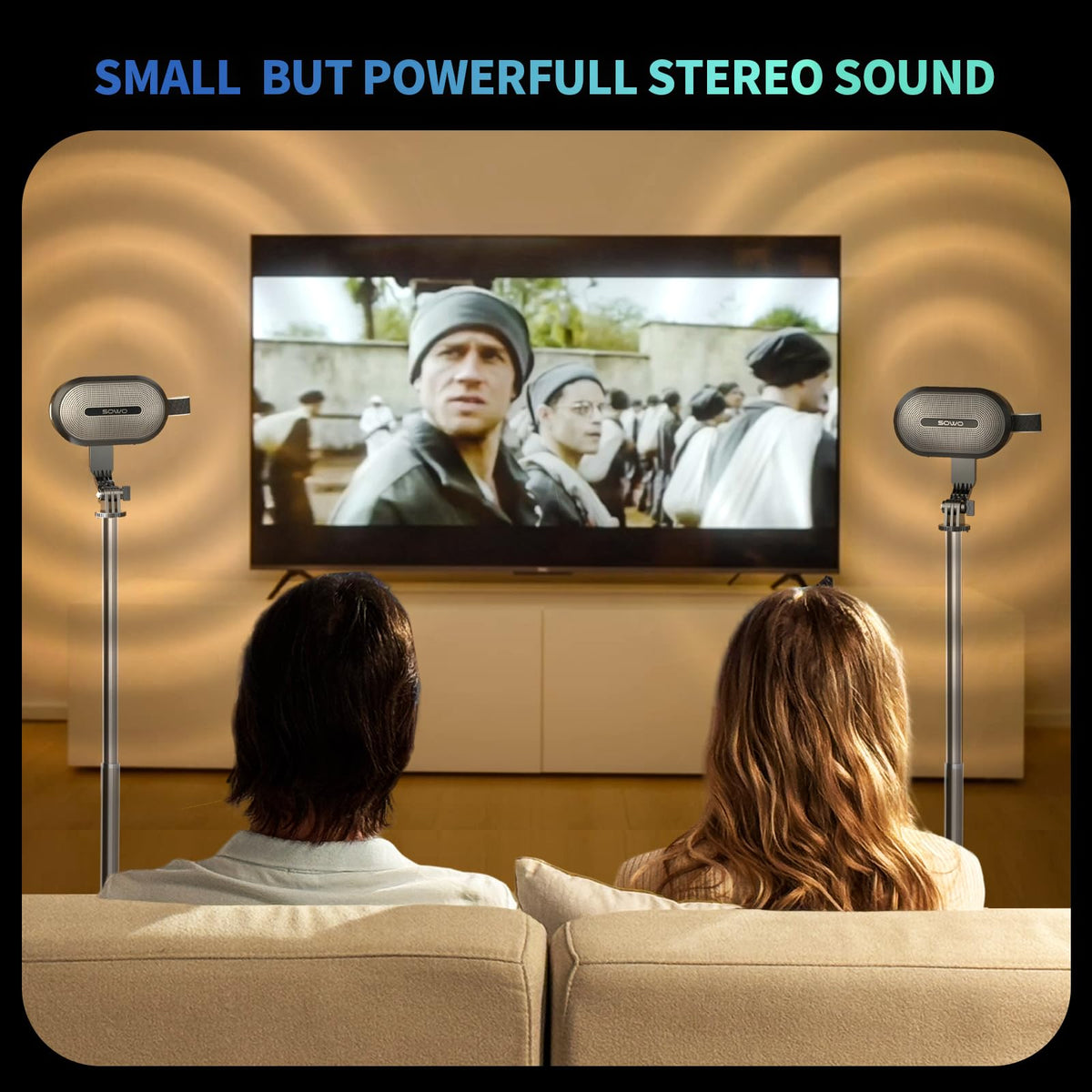 SOWO Wireless Dual Bluetooth Speakers Set, Adjustable Stands 2Pcs, High-Fidelity Stereo Sound, Smart Pairing Sync, Surround Sound with Portable Lightweight Case for Home, Travel, Party, Birthday